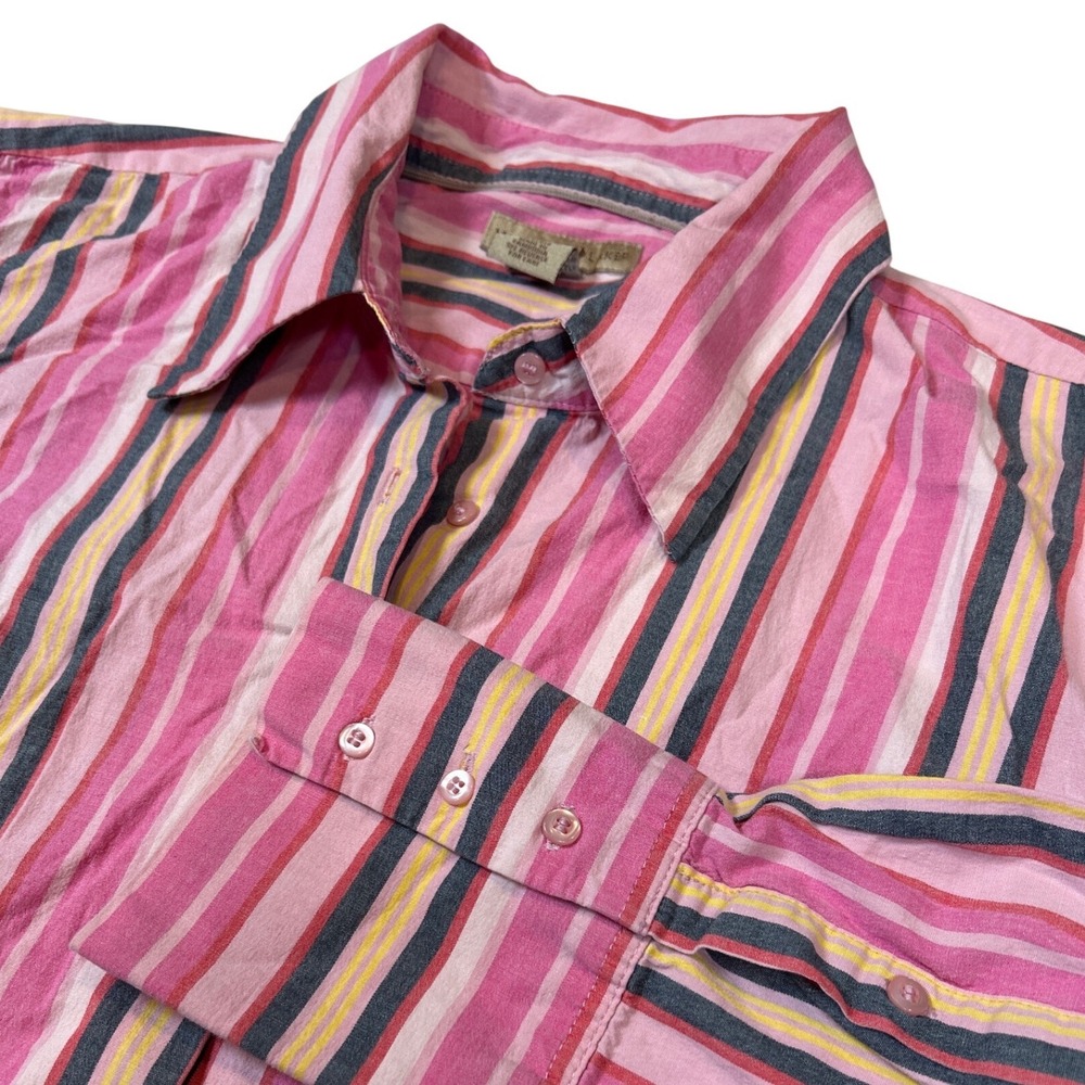 Mountain Lake Womens XL Pink Stripe Button Down Shirt Long Sleeve Cotton Stretch